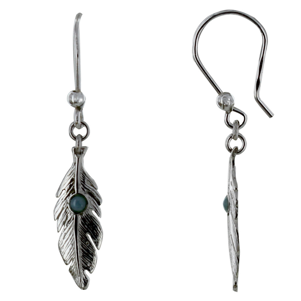 LES POULETTES BIJOUX Boucles d'Oreilles Argent Rhodié Feuille et Perle de Larimar