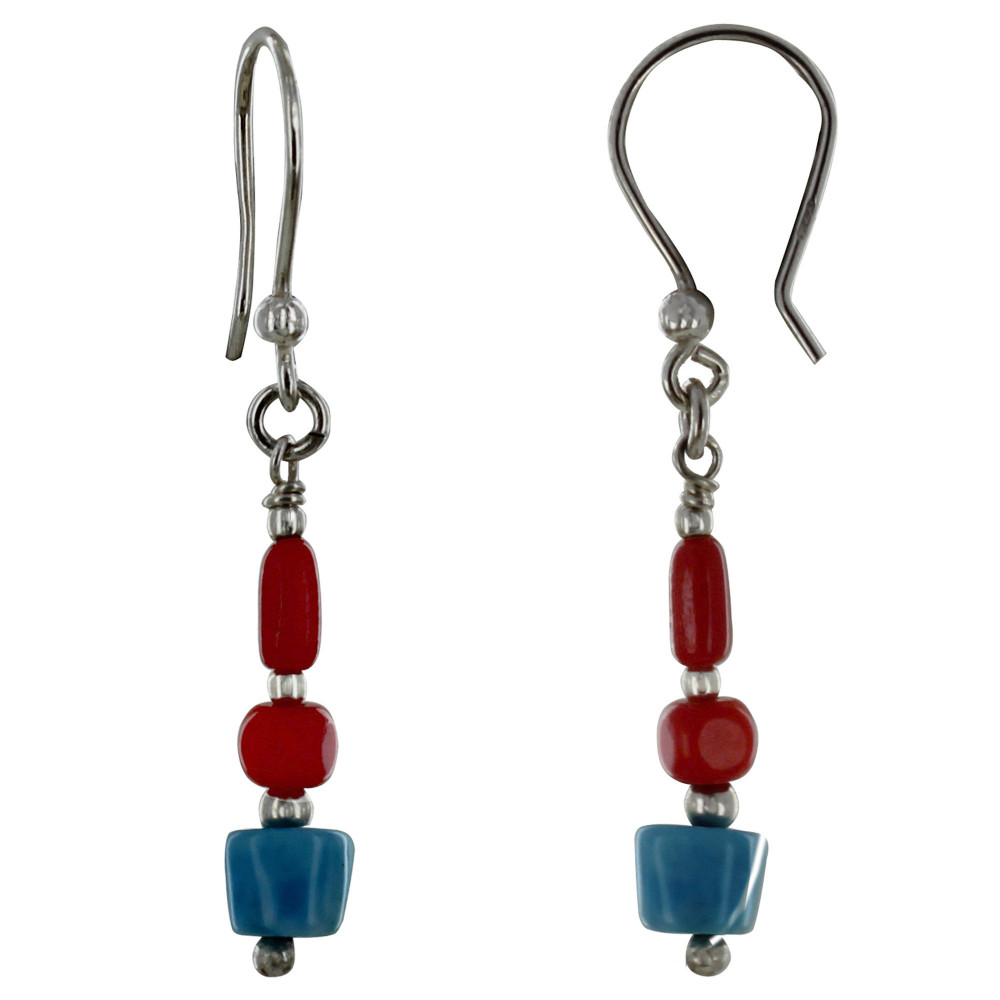 LES POULETTES BIJOUX Boucles d'Oreilles Argent Perles de Bambou Rouge et Pépite de L
