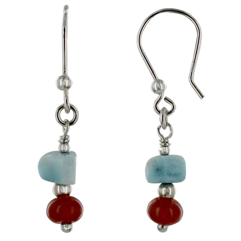LES POULETTES BIJOUX V Boucles d'Oreilles Argent Perles d'Agate Feu et Pépite de Lar