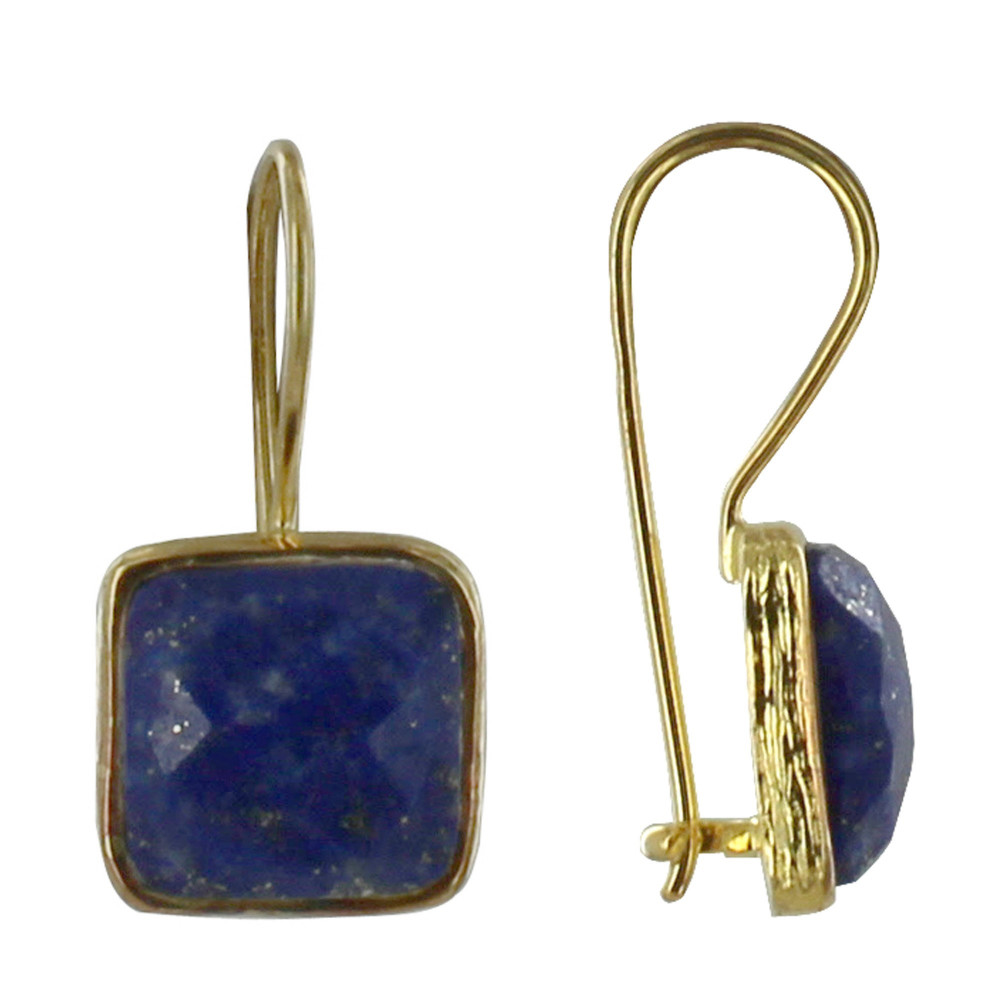 LES POULETTES BIJOUX - Boucles d'Oreilles Argent Doré Crochet Carré Facettée de Lapi