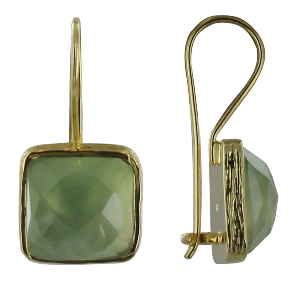 LES POULETTES BIJOUX Boucles d'Oreilles Argent Doré Crochet Carré Facettée de Prehni