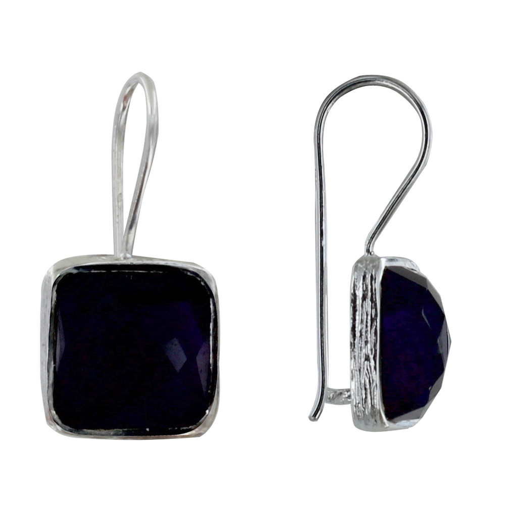 LES POULETTES BIJOUX Boucles d'Oreilles Argent Crochet Carré Facettée d'Améthyste LES POULETTES BIJOUX Boucles d'Oreilles Argent Crochet Carré Facettée d'Améthyste