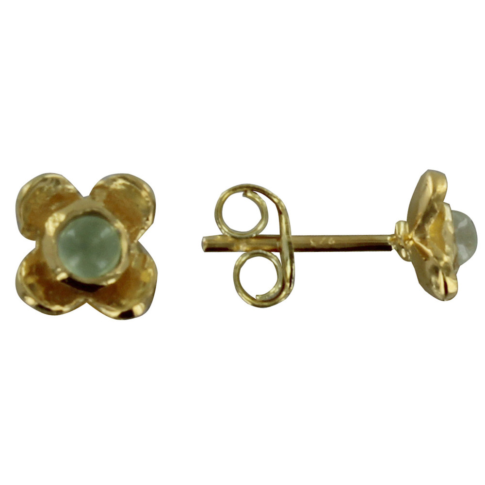 LES POULETTES BIJOUX Boucles d'Oreilles Argent Doré Puces Petites Fleurs et Prehnite