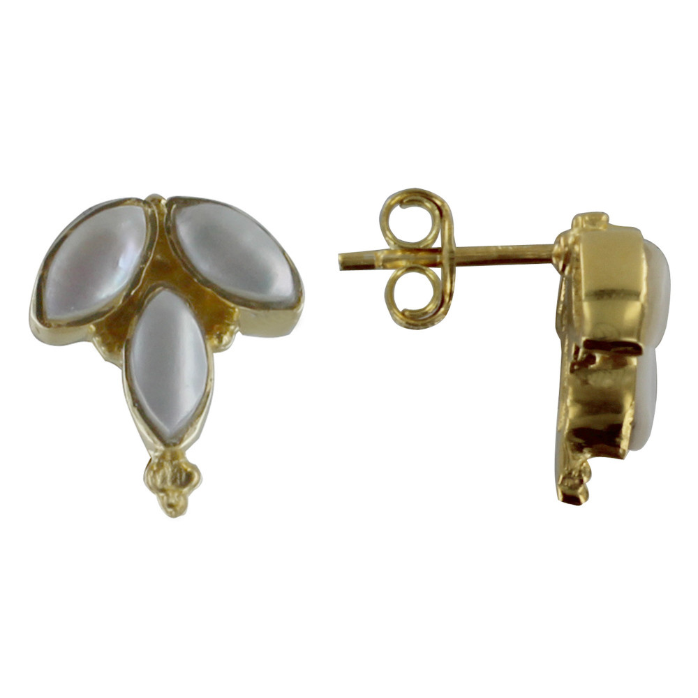 LES POULETTES BIJOUX Boucles d'Oreilles Argent Doré Epi et Nacre