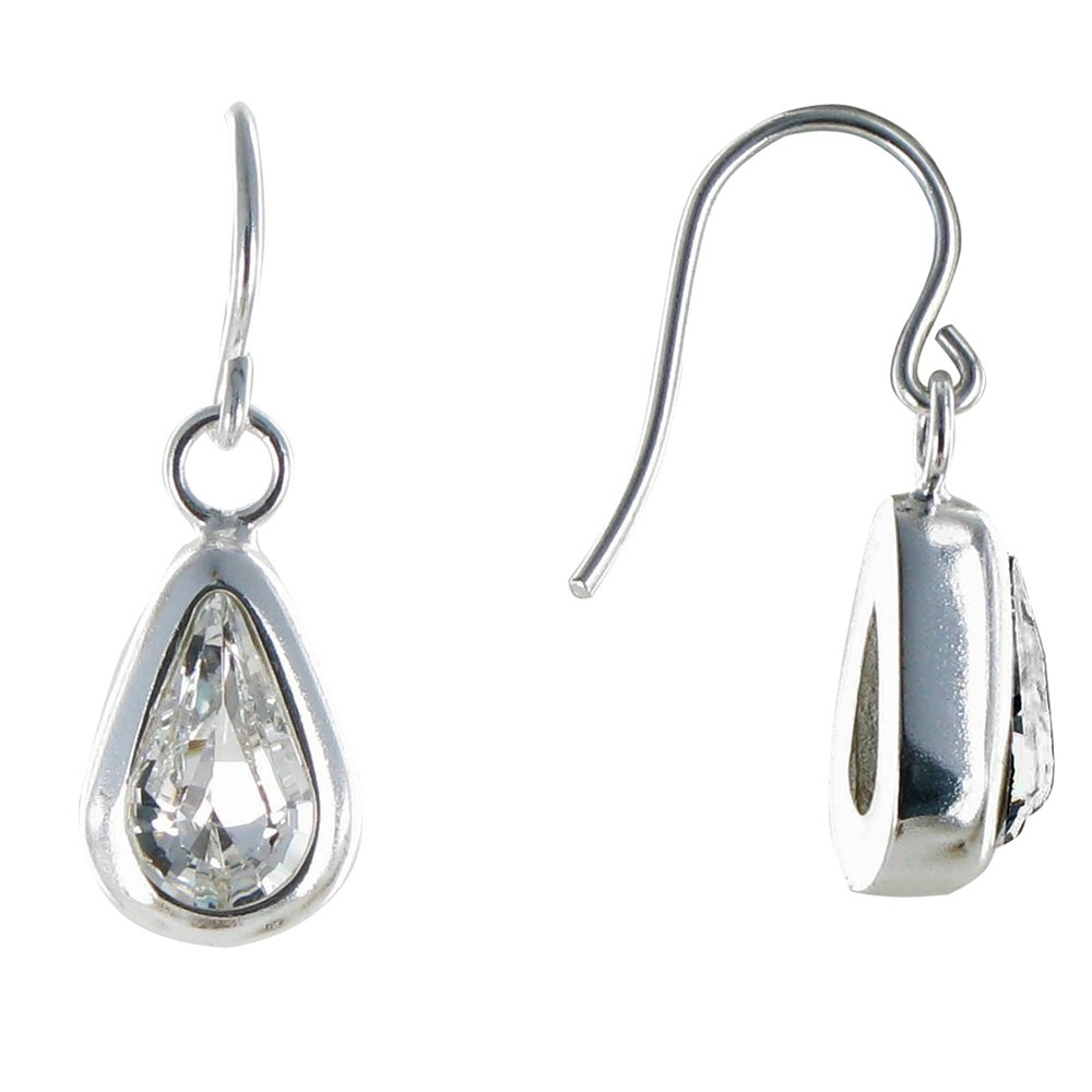 LES POULETTES BIJOUX Boucles d'Oreilles Plaqué Argent Goutte de Cristal