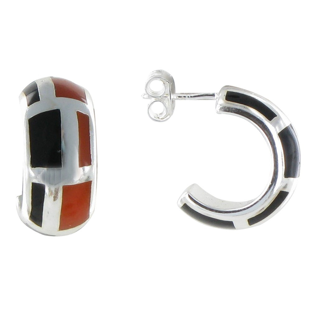 LES POULETTES BIJOUX Boucles d'Oreilles Plaqué Argent Demi Créoles Résine Orange et
