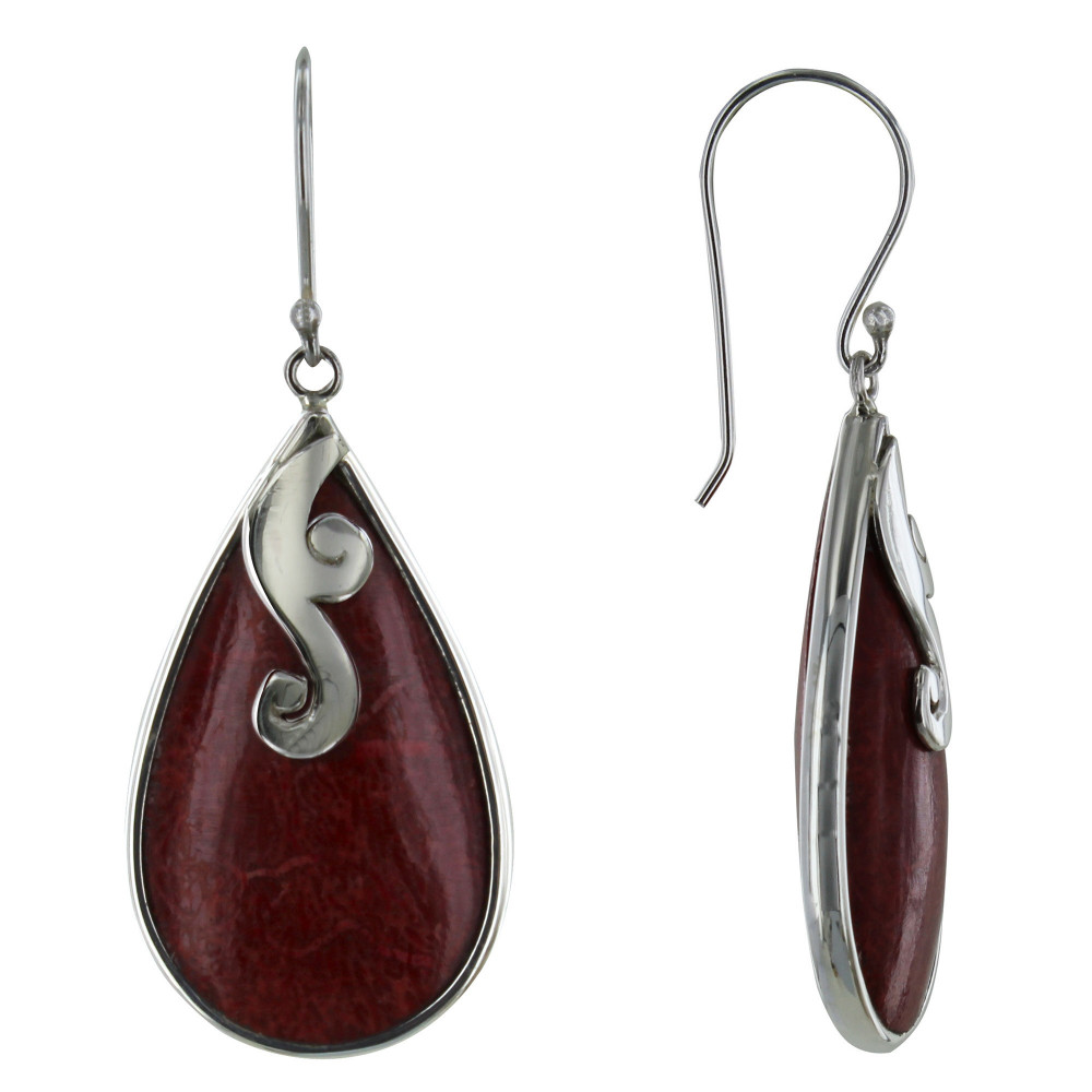 LES POULETTES BIJOUX Boucles d'Oreilles en Argent Grande Goutte Couleur Corail