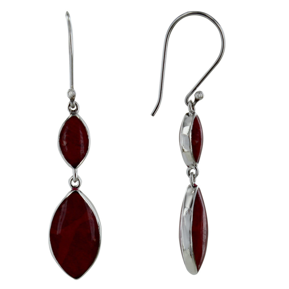 LES POULETTES BIJOUX Boucles d'Oreilles Argent Deux Calissons Couleur Corail
