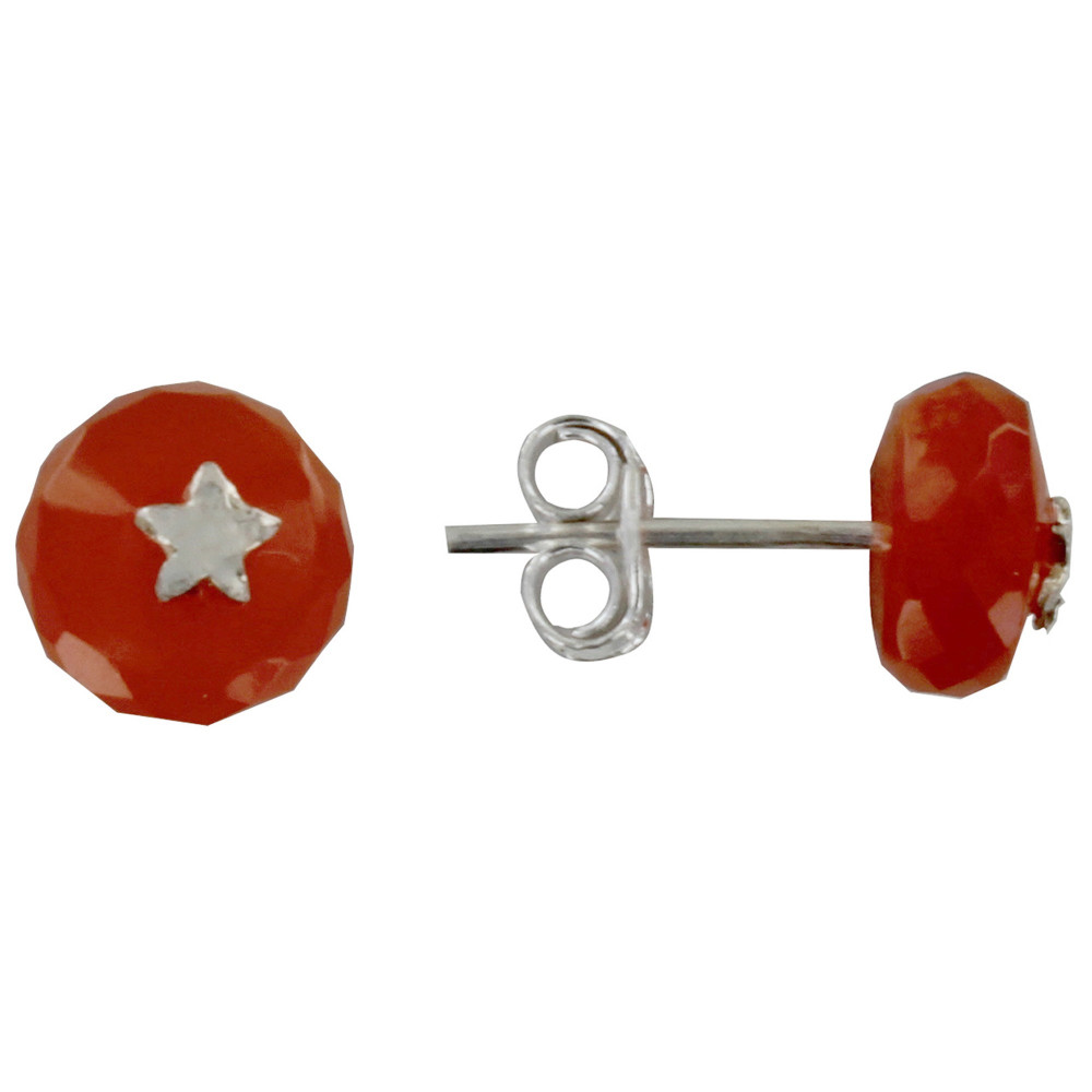 LES POULETTES BIJOUX Boucles d'Oreilles Argent Etoile et Perle Facettée d'Onyx Rouge