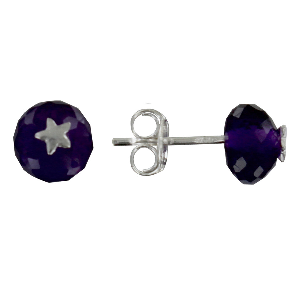 LES POULETTES BIJOUX Boucles d'Oreilles Argent Etoile et Perle Facettée d'Améthyste LES POULETTES BIJOUX Boucles d'Oreilles Argent Etoile et Perle Facettée d'Améthyste