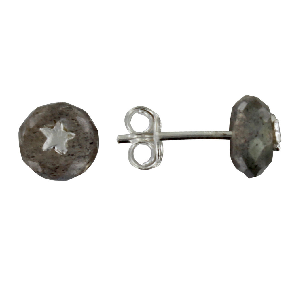 LES POULETTES BIJOUX Boucles d'Oreilles Argent Etoile et Perle Facettée de Labradori