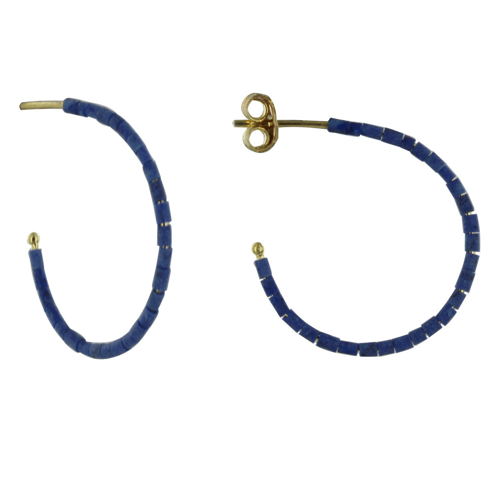 LES POULETTES BIJOUX - Boucles d'Oreilles Créoles Argent Doré et Lapis Lazuli