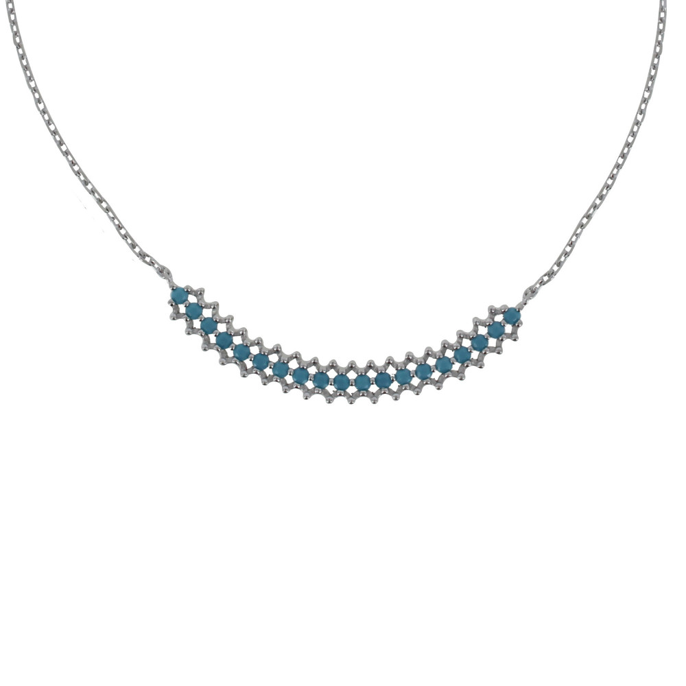 LES POULETTES BIJOUX Collier Argent Rhodié Demi Lune Dentelle et Strass Turquoise