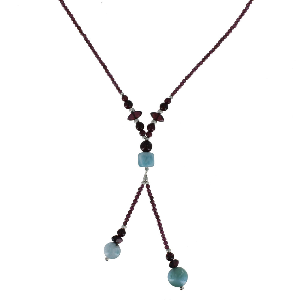 LES POULETTES BIJOUX Collier Argent Toi et Moi Perles de Grenat et de Larimar