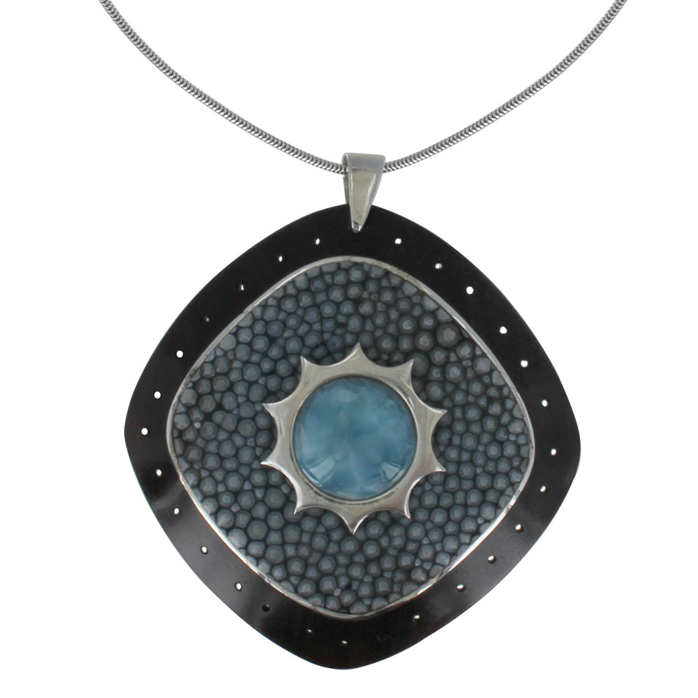 LES POULETTES BIJOUX Collier Chaine Serpent Argent Carré de Bois Cuir et Perle de La