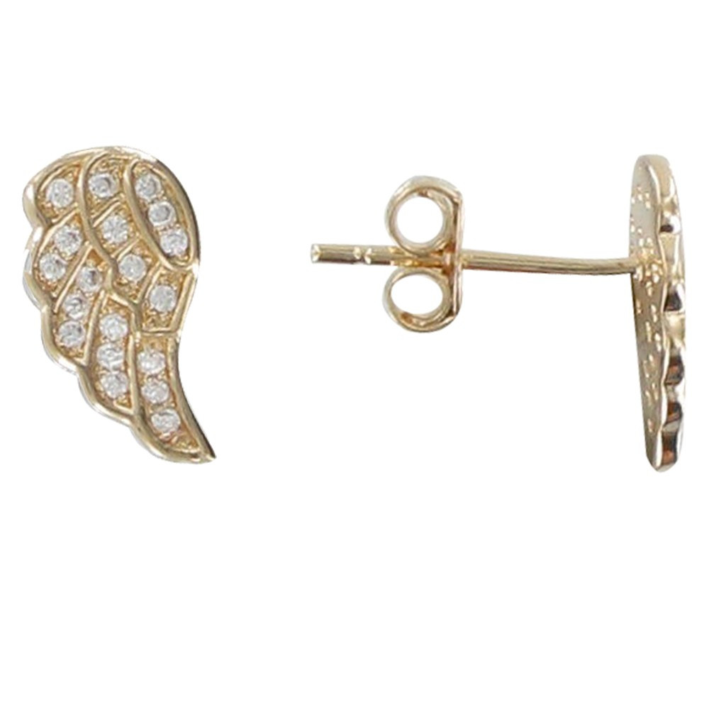 LES POULETTES BIJOUX Boucles d'Oreilles Plaqué Or Aile d'Ange et Strass