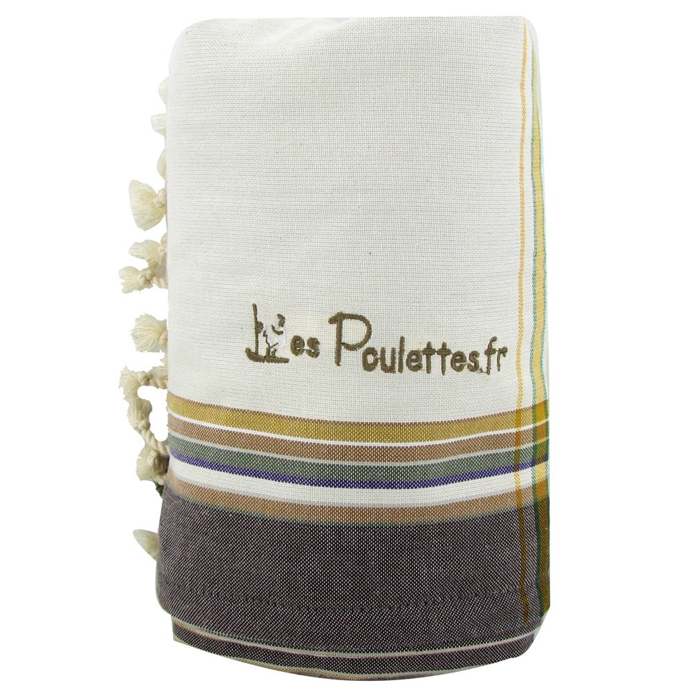 LES POULETTES BIJOUX Kikoy Serviette Plage Coton Eponge Couleur Beige Gris Clair