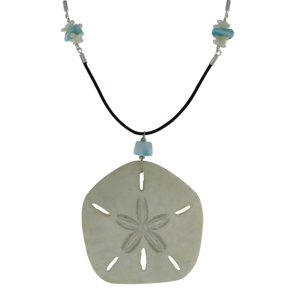 LES POULETTES BIJOUX Collier Cordon en Cuir Marron Pendentif Dollar des Sables Natur