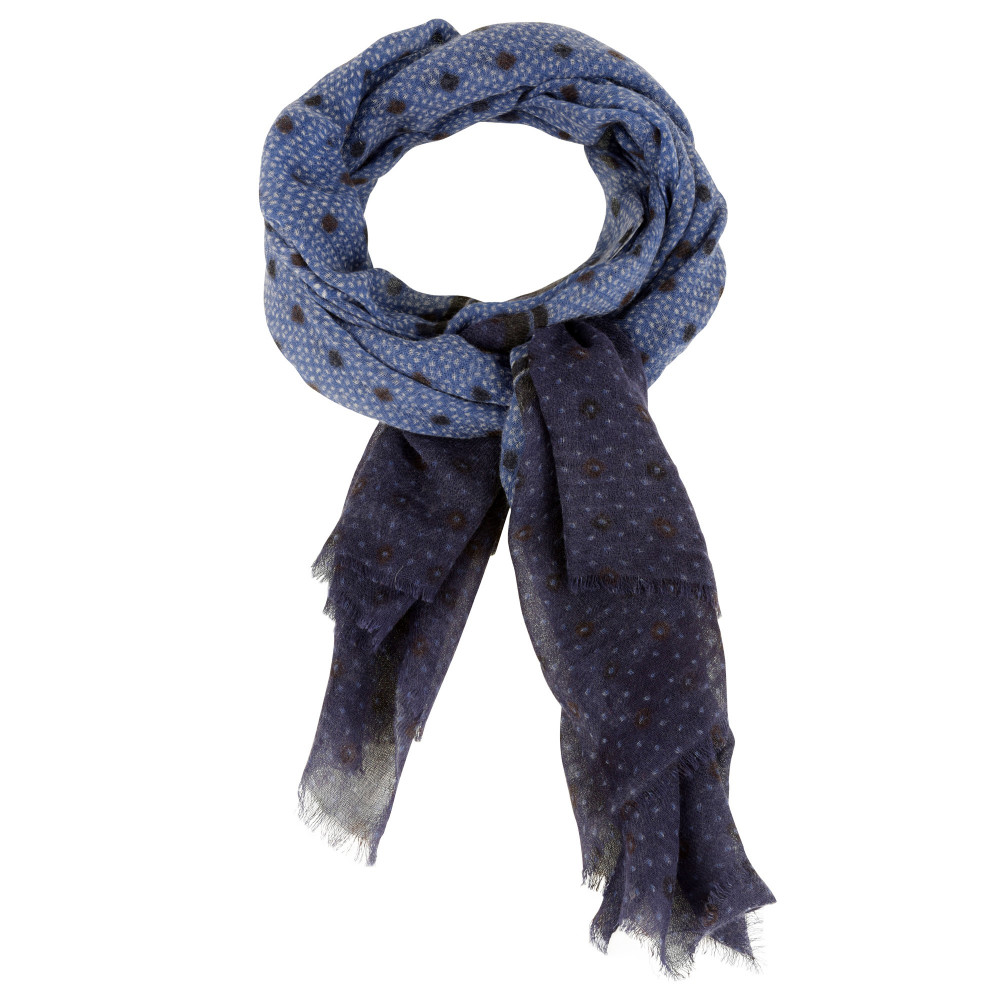 LES POULETTES BIJOUX Echarpe 100% Laine Bleu Pois Noir et Grain de Riz