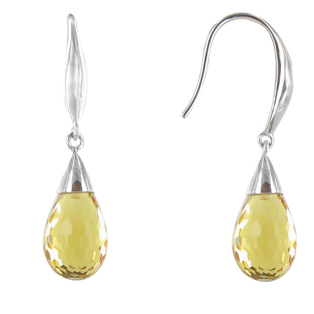 LES POULETTES BIJOUX Boucles d'Oreilles Argent Goutte de Zirconium Facettée Jaune
