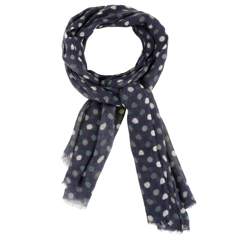 LES POULETTES BIJOUX - Echarpe 100% Laine Bleu Pois Vert Blanc et Gris