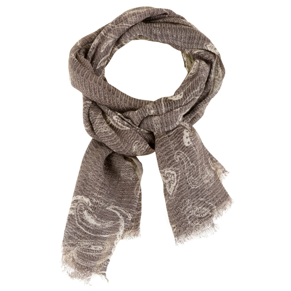 LES POULETTES BIJOUX Echarpe 100% Lin Taupe Motifs Fleurs