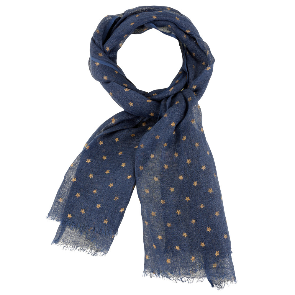 LES POULETTES BIJOUX Echarpe 100% Lin Etoile Dorée Colors - Bleu Navy