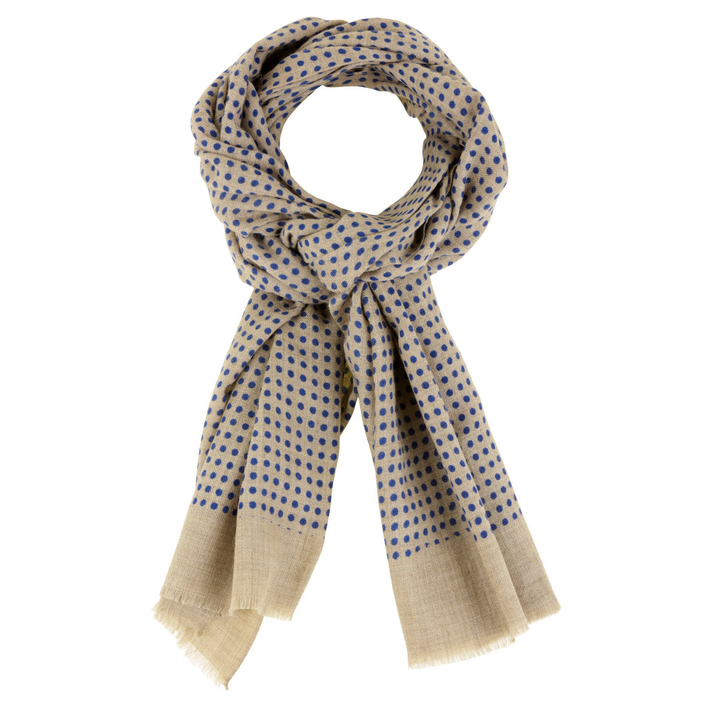 LES POULETTES BIJOUX V Echarpe 100% Cachemire Beige Pois Colors - Bleu Navy