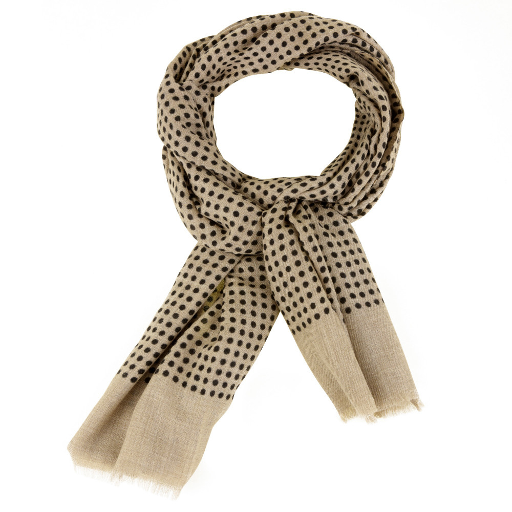 LES POULETTES BIJOUX V Echarpe 100% Cachemire Beige Pois Colors