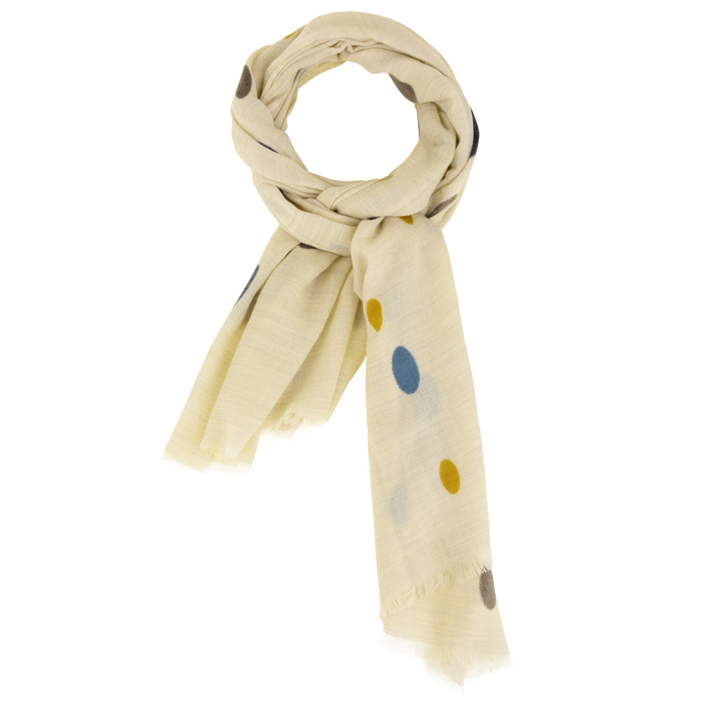 LES POULETTES BIJOUX Echarpe 100% Cachemire Beige Gros Pois Disco