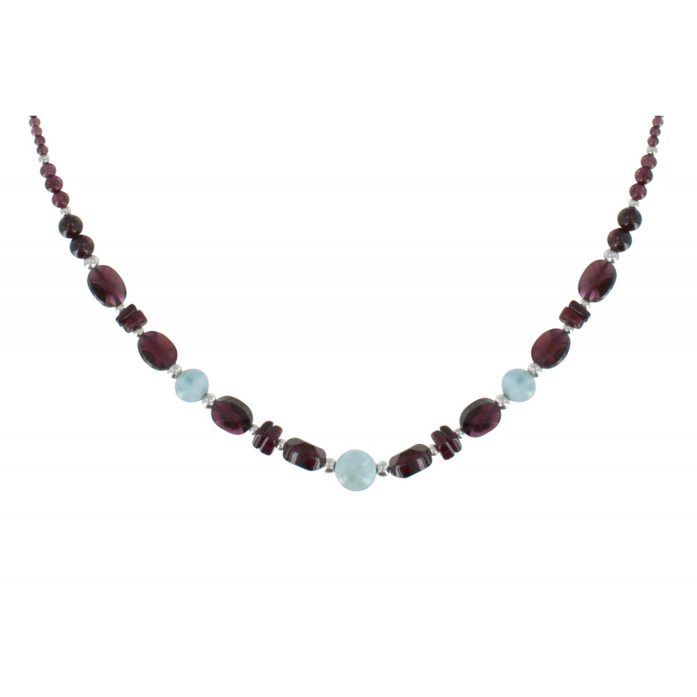 LES POULETTES BIJOUX Collier Argent Perles de Grenat et de Larimar