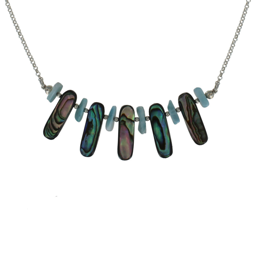 LES POULETTES BIJOUX Collier Chaine Argent Lamelle Nacre Abalone et Pépites de Larim