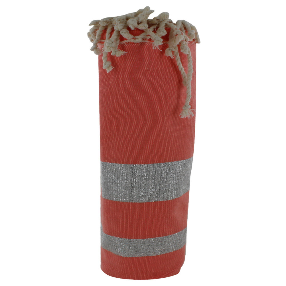 LES POULETTES BIJOUX Fouta Drap Plage et Hammam Coton Saumon Rayé Lurex