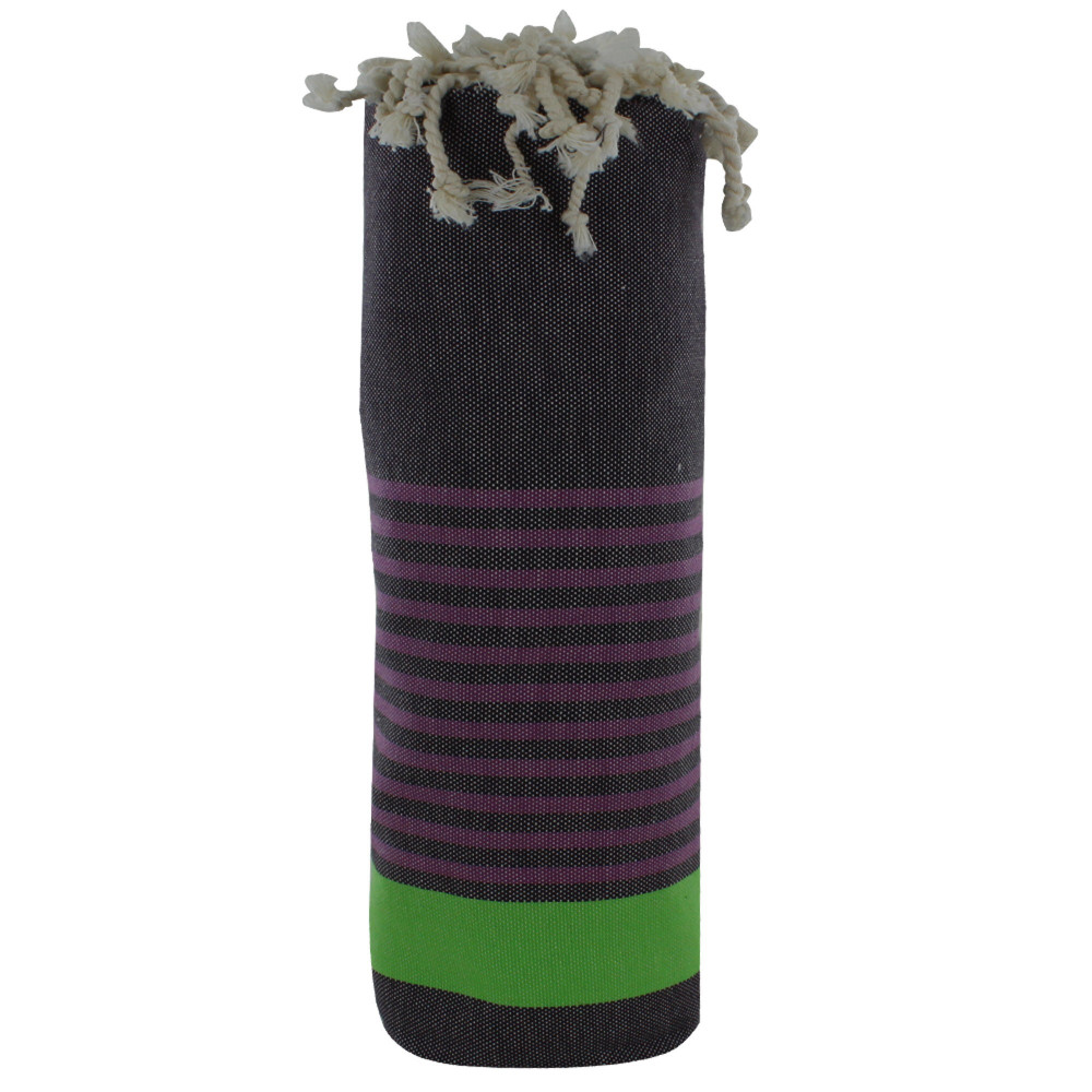 LES POULETTES BIJOUX Fouta Drap Plage et Hammam Coton Couleur Prune Rayé Violet et V