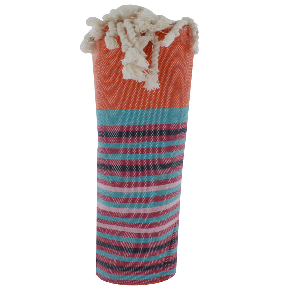 LES POULETTES BIJOUX V Fouta Drap Plage et Hammam Coton Orange Rayé Turquoise Fuchsi