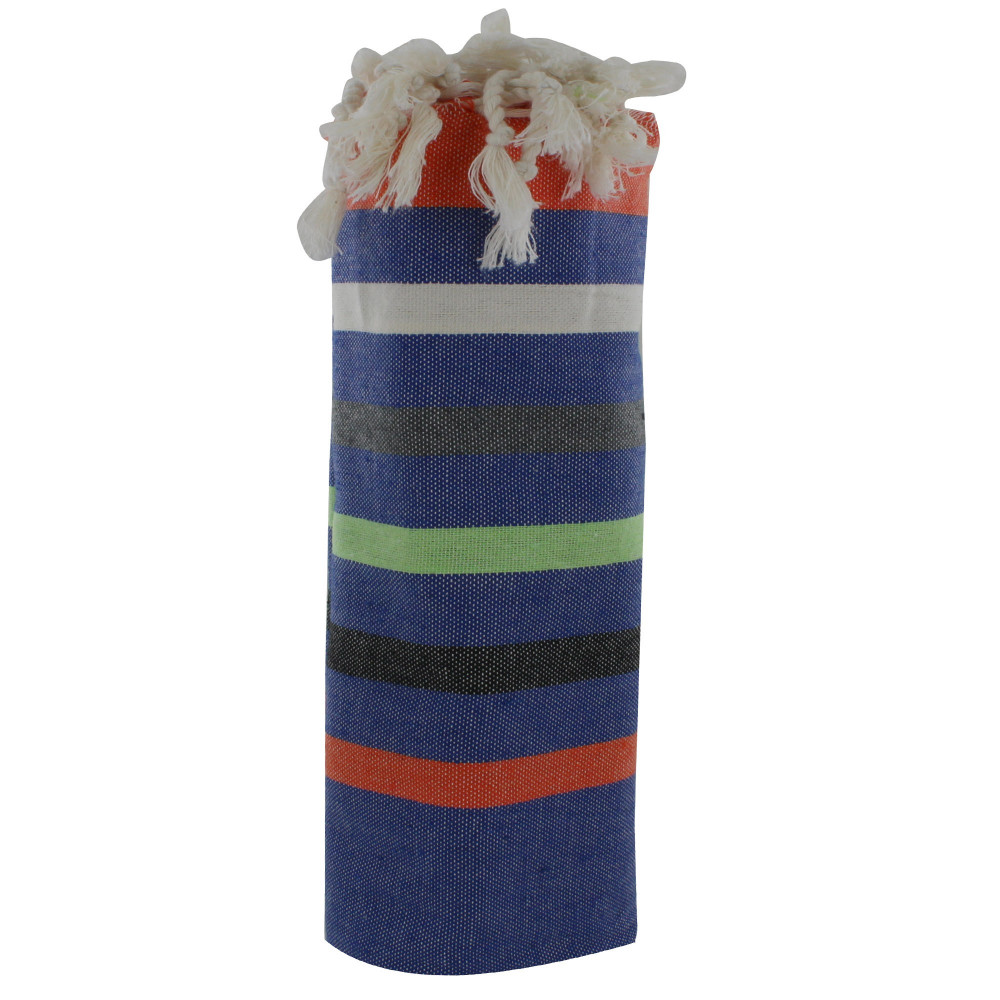 LES POULETTES BIJOUX Fouta Drap Plage et Hammam Coton Bleu Rayé Orange Beige Gris Ve