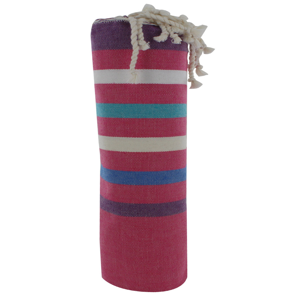 LES POULETTES BIJOUX V Fouta Drap Plage et Hammam Coton Fuchsia Rayé Violet Bleu Bei