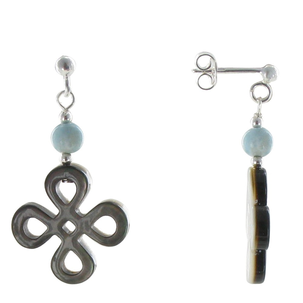 LES POULETTES BIJOUX Boucles d'Oreilles Argent Clous Trèfle de Nacre et Perles de La