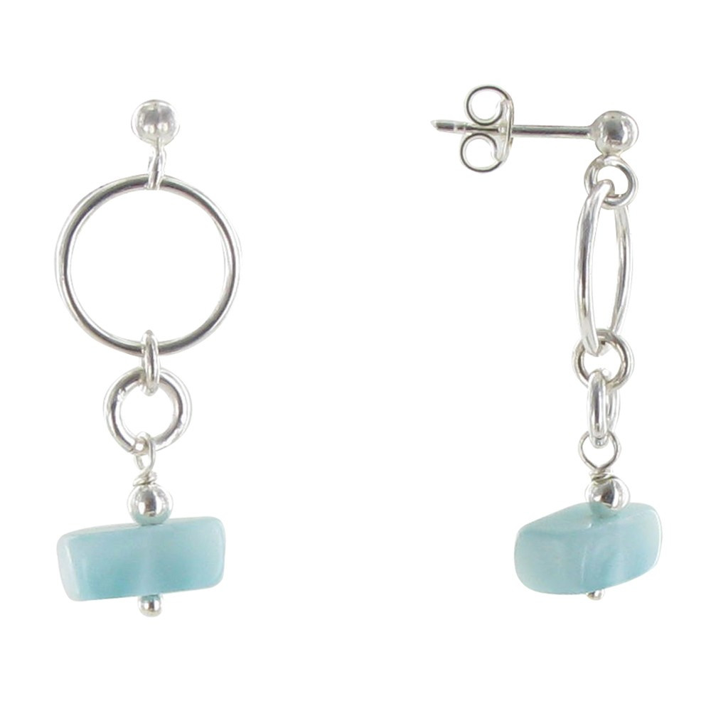LES POULETTES BIJOUX Boucles d'Oreilles Argent Anneau et Pavé de Larimar