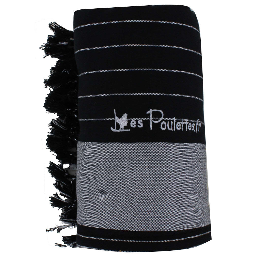 LES POULETTES BIJOUX Kikoy Serviette Plage Coton Eponge Couleur Rayé Noir