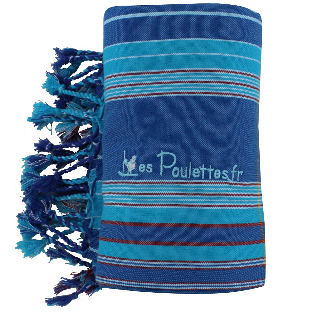 LES POULETTES BIJOUX V Kikoy Serviette Plage Coton Couleur Bleu Rayé Turquoise Rouge