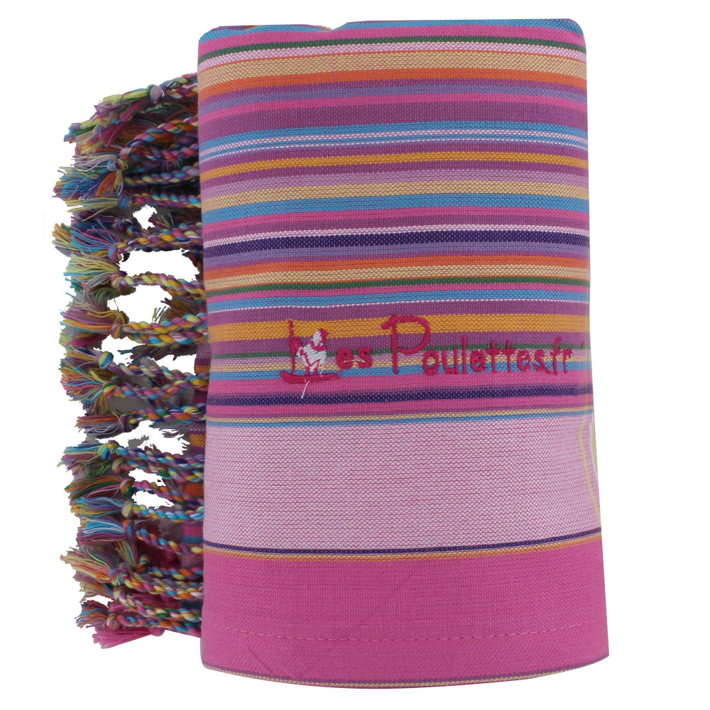 LES POULETTES BIJOUX V Kikoy Serviette Plage Coton Couleur Rose Rayé Rose Foncé