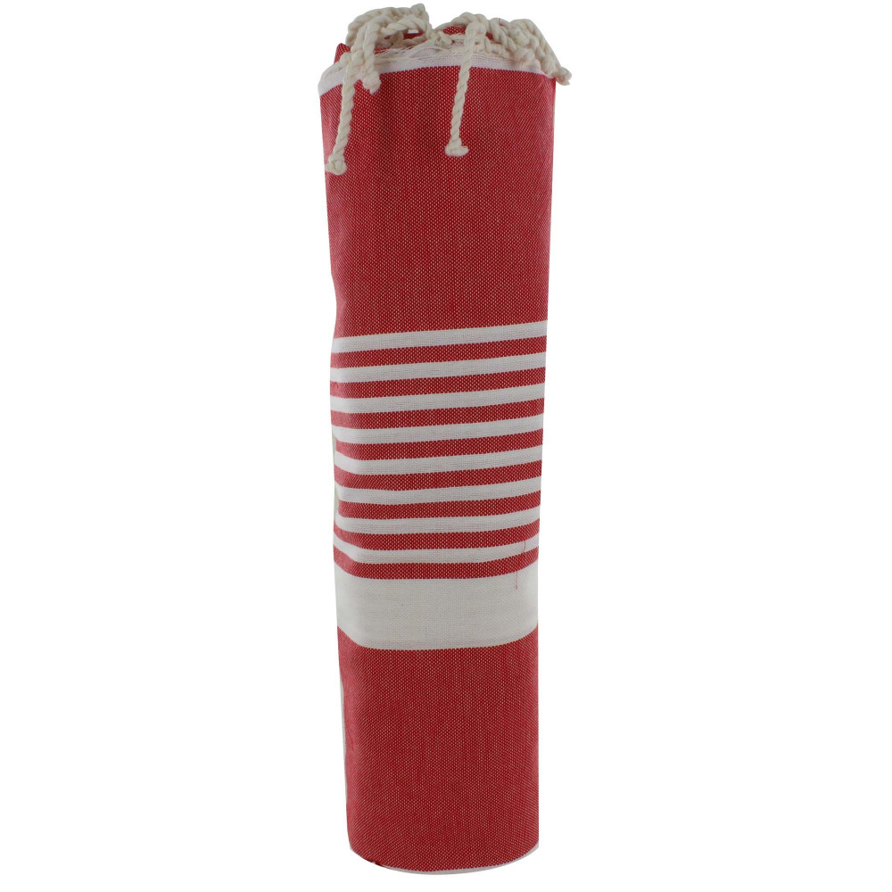 LES POULETTES BIJOUX Fouta Drap Plage et Hammam Coton Rouge Rayé Blanc Grande Taille