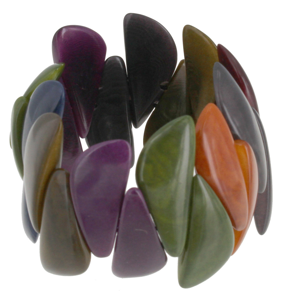 LES POULETTES BIJOUX Bracelet Elastique Manchette Tagua Multicolore Automne