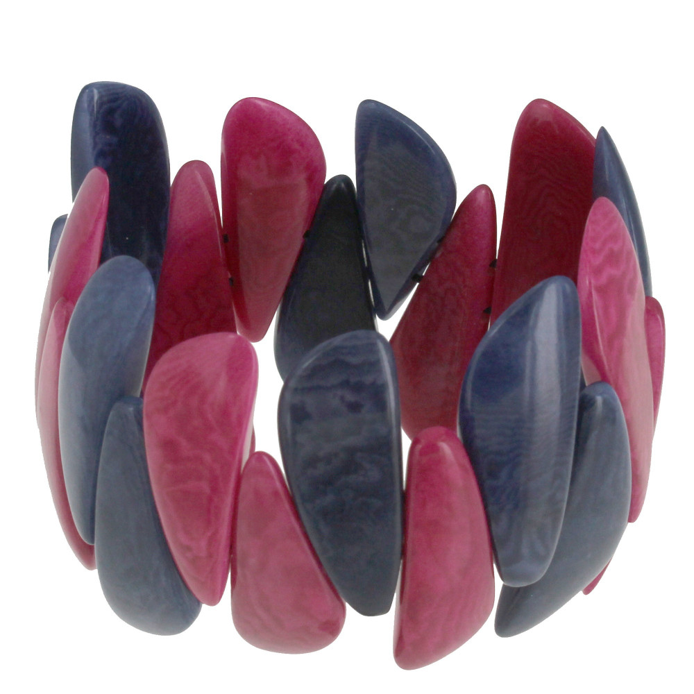 LES POULETTES BIJOUX Bracelet Elastique Manchette Tagua Fuchsia et Gris Ardoise