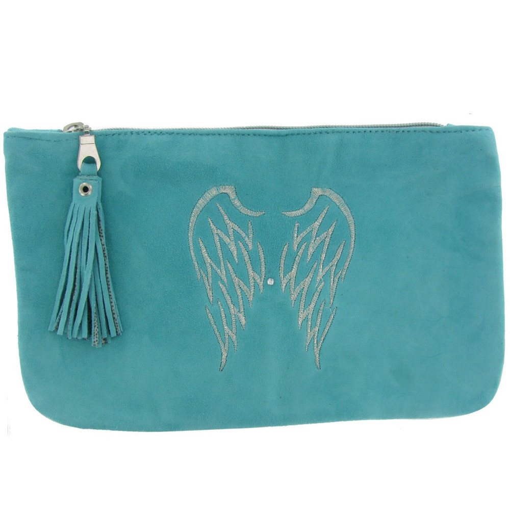 LES POULETTES BIJOUX - V Pochette Sac Daim Brodé Deux Ailes d'Ange