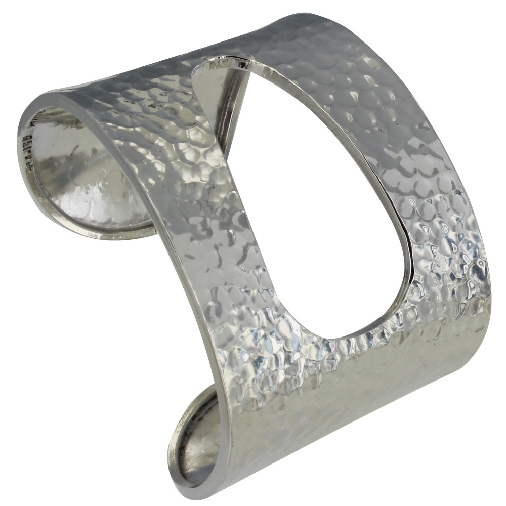 LES POULETTES BIJOUX - Bracelet Argent Manchette Plate Martelée Evidée