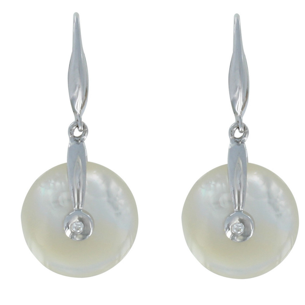 LES POULETTES BIJOUX Boucles d'Oreilles Disque Argent et Nacre Ivoire