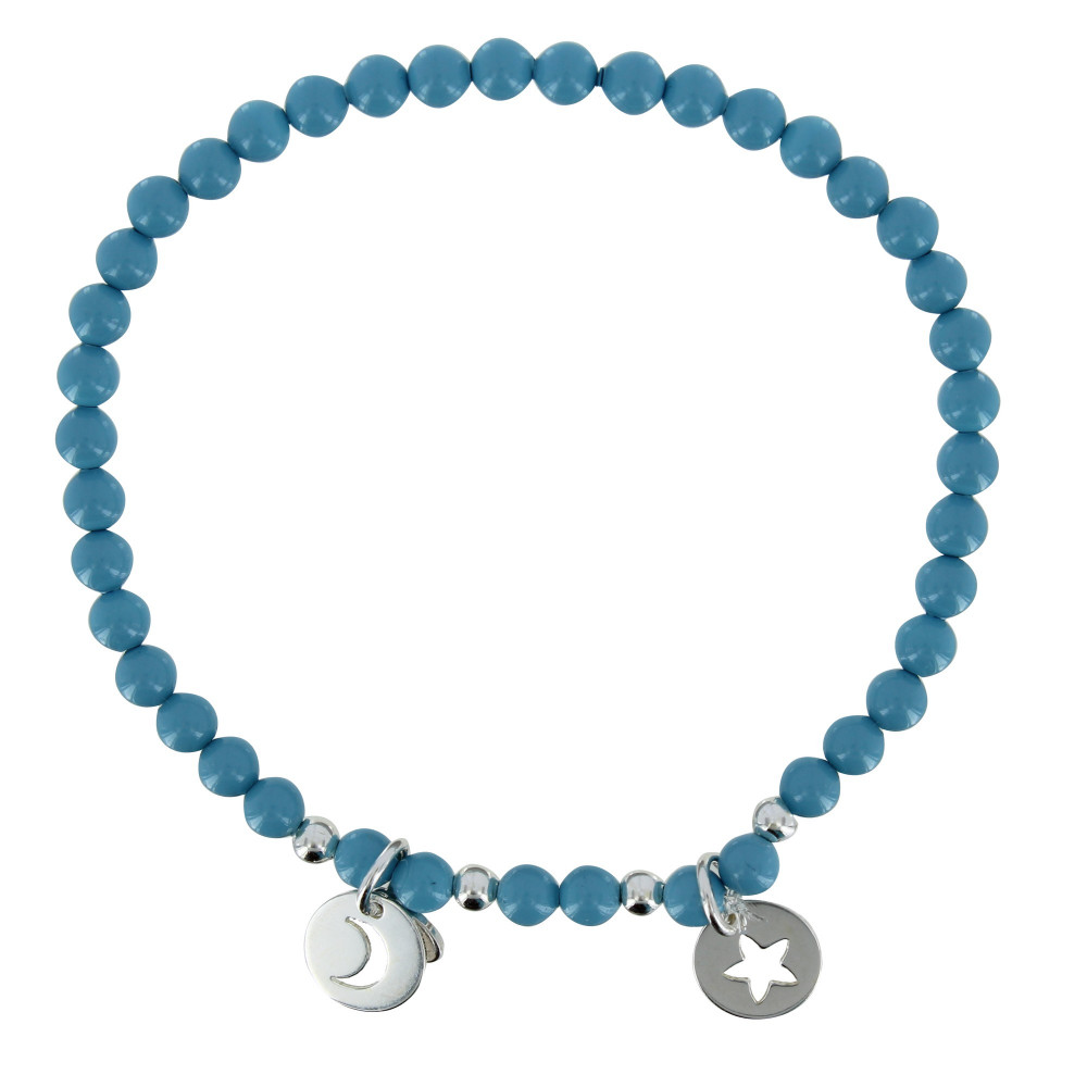 LES POULETTES BIJOUX Bracelet Elastique Etoile et Soleil Argent Billes Cristal Turqu