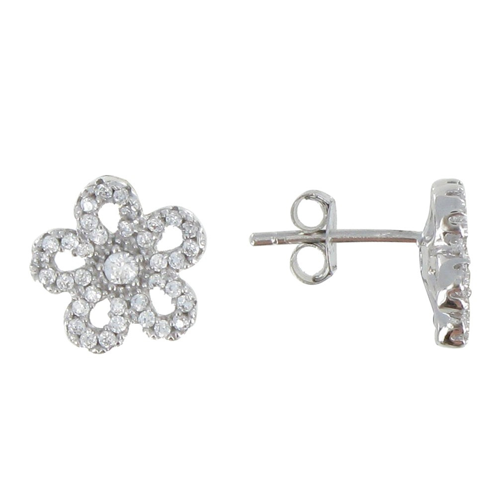 LES POULETTES BIJOUX - Boucles d'Oreilles Argent 925 Marguerite et Strass